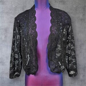R&M Richards Gothic Black Lace Sequin Bolero Shrug Jacket Size Large M71
